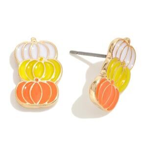 Enamel Pumpkins Stud Earrings Thanksgiving Stacked